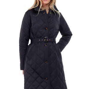 BARBOUR Cordelia Quilted Longline Coat MSRP$395 MIDNIGHT/ ROSEWOOD TARTAN. NWT